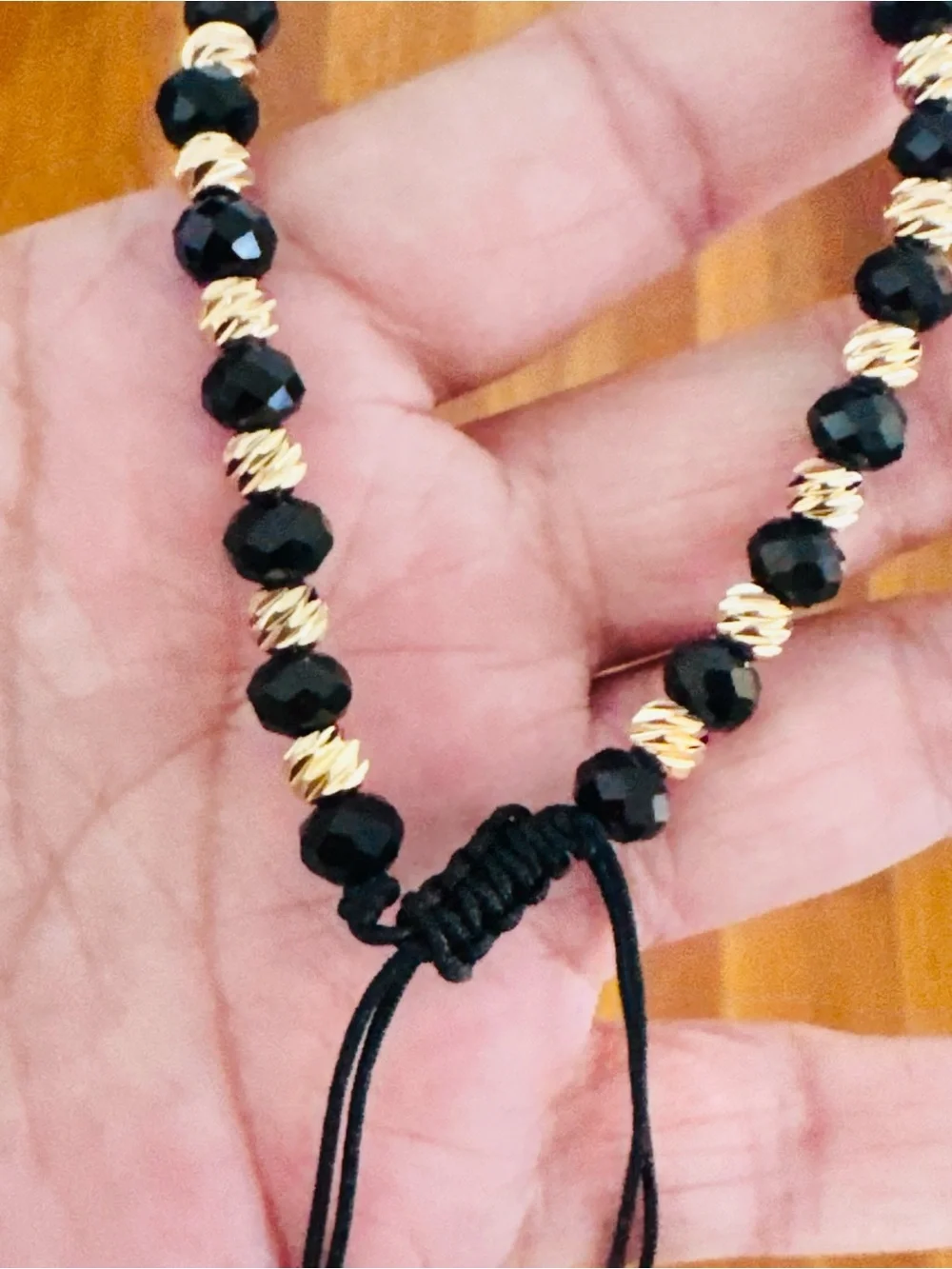 18K Gold Plated Beaded Adjustable Black and Gold Men's Bracelet. New